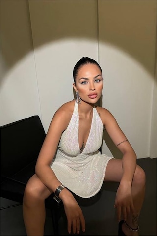 Neşeli Butik Kadın Beyaz Halter Yaka Payet Elbise Nbdf046 Beyaz