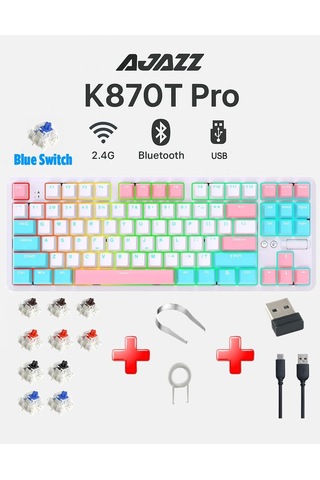 K870t Pro Kablosuz Hot Swap Mekanik Oyun Klavyesi-rgb - 10 Adet Switch, Tuş Ve Switch Sökme Aparatı li K870t P