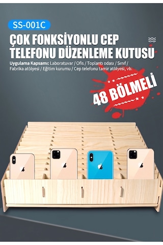 48 Bölmeli Ahşap Cep Telefonu Saklama Kutusu Masaüstü Düzenleyici Organizer - Ss-001c Diğer