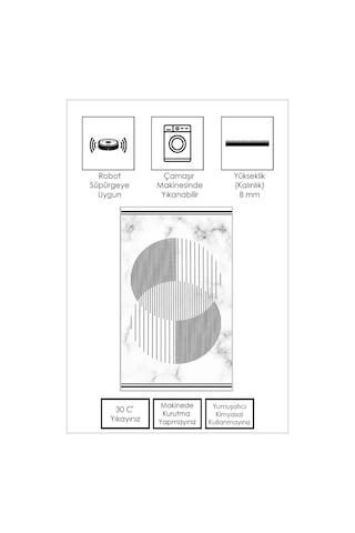 West Home Dijital Baskı Yıkanabilir Kaymaz Taban Beyaz Salon Halısı Mutfak Halısı Yolluk Wh 534 White