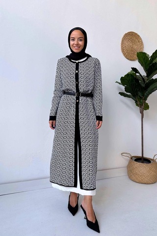 Kahijab Siyah/beyaz Desenli Hırka Siyah