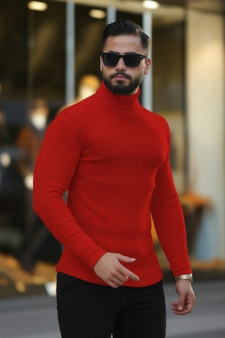 Ribac Boğazlı Balıkçı Triko Erkek Kazak 5'li Paket - Siyah-İndigo-Beyaz-Bej-Bordo Çok Renkli