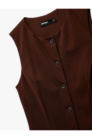 Koton V Yaka Düğmeli Slim Fit Kahverengi Kadın Yelek 6wak30093ek Kahverengi