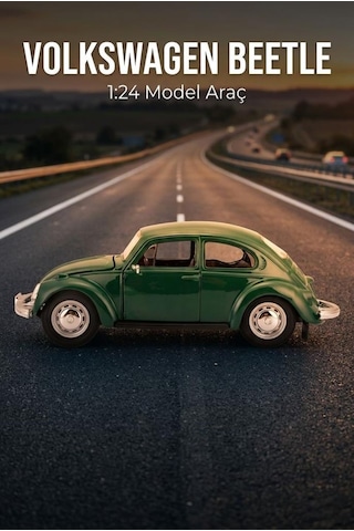 Maisto Lisanslı Volkswagen Beetle Model Araba 1:24 Die Cast Metal Kapıları Açılan Model Araba Yeşil