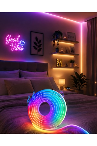 Usb Girişli Rgb Neon Şerit Led Tv Oda Masa Dekor Işığı Çok Renkli