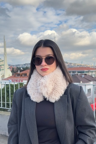 Mollycrush Suni Kürk Yumuşak Boyunluk Premium Mıktanıslı Kışlık Kadın Bej Peluş Boyunluk Bej