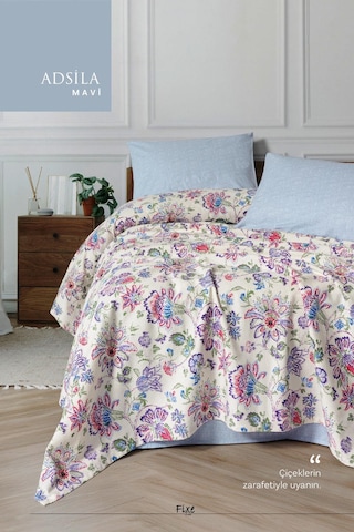 Adsila Mavi Tek Kişilik Pike Takımı %100 Pamuk, Lastikli Çarşaflı Mavi