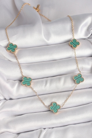 316l Çelik Gold Renk Zincir Yeşil Yonca Model Kadın Kolye Eb-bko9 Çok Renkli