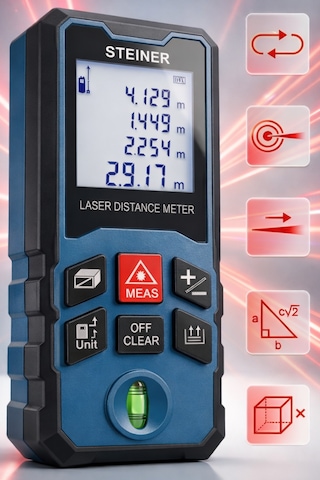 Steiner Profesyonel 50 Metre Lazer Metre Dijital Göstergeli Lazer Mesafe Ölçer Mavi