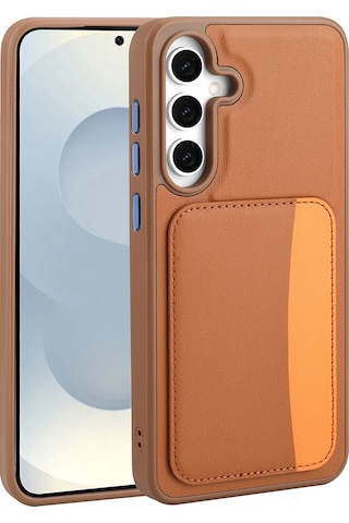 Samsung Uyumlu Galaxy S25 Fe Kartlıklı Süni Deri X kart Cüzdan Silikon Kapak Kahverengi