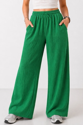 Trend Alisse Beli Lastikli Cepli Bol Paça Kadın Pantolon Yeşil