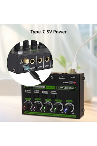 Hfambition Max400-pro Mini Ses Mikseri: 4 Kanal, Ultra Düşük Gürültü, Stereo/monofon Dönüşümü, 6.35mm Giriş, Avrupa Şarj 100-240v 11"