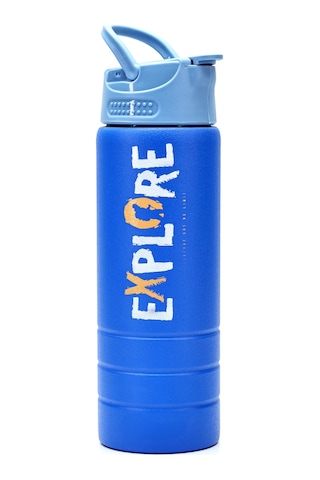 Paslanmaz 304 Çelik Matara Pipetli Motivasyon Matarası Suluğu 304 Çelik Suluk Mavi 750 Ml 1156 Mavi