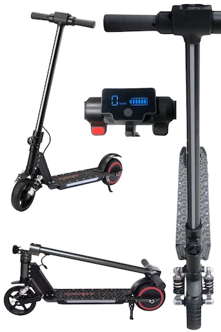 Elektrikli Çocuk Scooter - Çift Frenli Katlanabilir - Led Işıklı - Ön Çift Süspansiyonlu 8+ Siyah