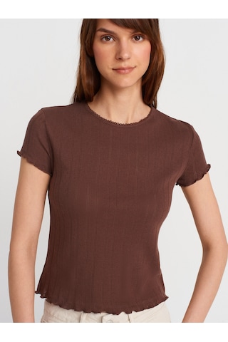 Dilvin 31834 Kısa Kollu T-shirt-açık Kahve Açık Kahve