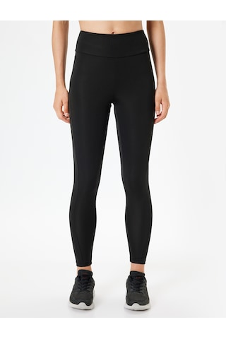 Koton Spor Tayt Yüksek Bel İnterlok Slim Fit Siyah 5wak40165nk
