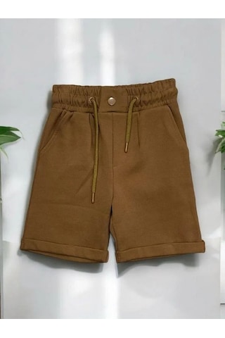 Zekids Erkek Çocuk Düğmeli Şort-14508 Kahverengi