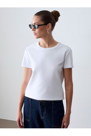 Dilvin 32779 Bisiklet Yaka T-shirt-beyaz