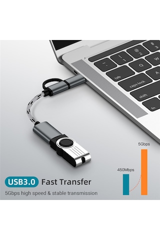 Suofeng Nylon Örgü Type-c/micro Usb Çift Uçlu Veri Kablosu - Usb 3.0 5gbps Hızlı Transfer - Android Telefonlar İçin - Gri Renk
