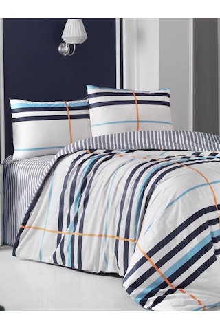 Çift Kişilik Nevresim Takımı Ranforce 200x220 Strıped Turkuaz