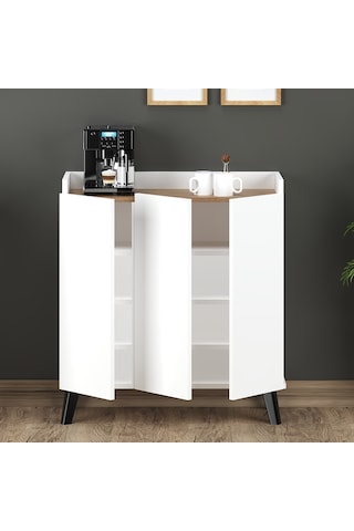 Lara Çok Amaçlı Dolap, Kahve Köşesi, Kiler Dolabı, Mutfak Erzak Dolabı, Mini Mutfak Dolabı Beyaz