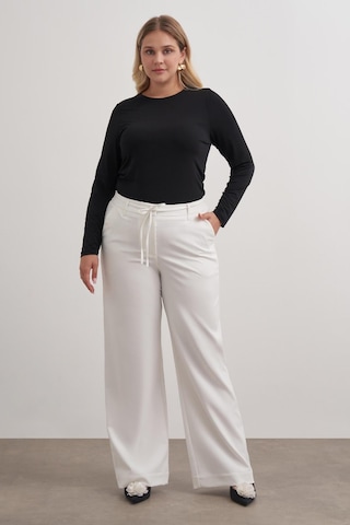 Beli Lastikli Geniş Paça Pantolon-6186 Beyaz