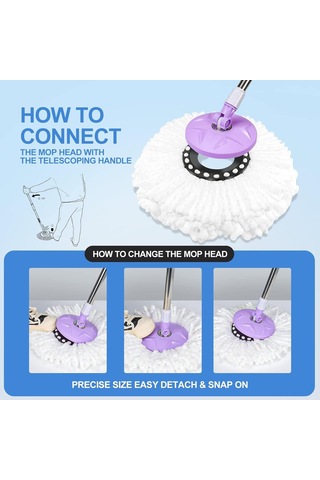 Padalink 2 Adet Mikrofiber Döner Mop Başkanı - 360 Derece Temizleme, Tüm Yüzeyler İçin Dayanıklı Ve Yıkama Kolay