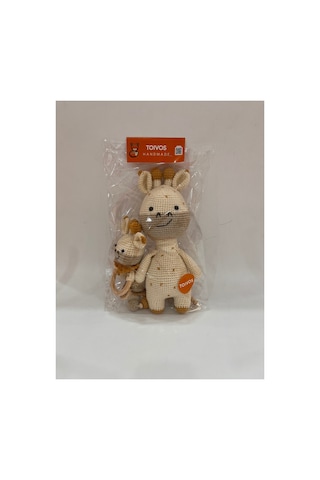 El Örgüsü Zürafa Set Amigurumi + Çıngıraklı Diş Kaşıyıcı + Emzik Zinciri Gri