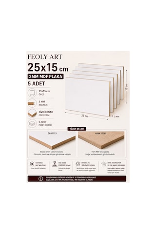 25x15 Cm 3 Mm Mdf Plaka 5 Adet - Beyaz Lam Kaplamalı