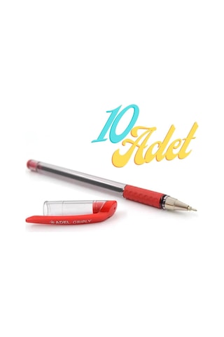Adel Griply Tükenmez Kalem Kırmızı 0.7 mm İnce Uçlu 10 Adet