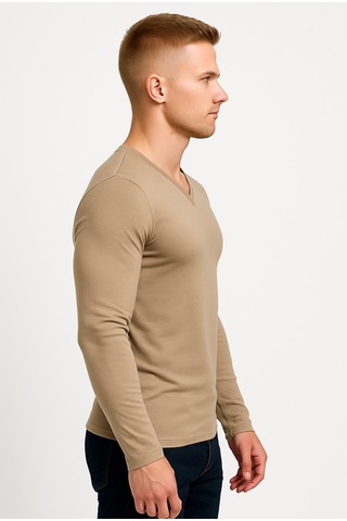 Axxel Erkek Toprak Rengi Uzun Kollu T-shirt-d236 Açık Kahverengi