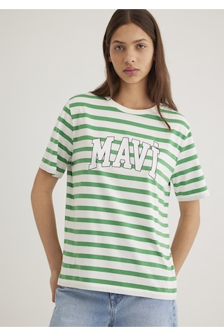 Mavi - Yeşil Beyaz Çizgili Tişört 1611360-84477 Beyaz