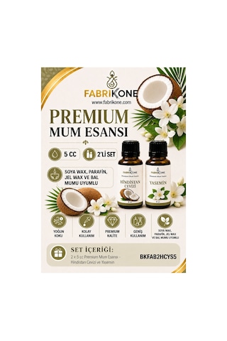 Premium Mum Esansı 5 Cc 2'li Set - Hindistan Cevizi, Yasemin - Soya Wax, Parafin, Jel Wax Ve Bal Mumu Uyumlu Bkfab2hcys5 Karışık