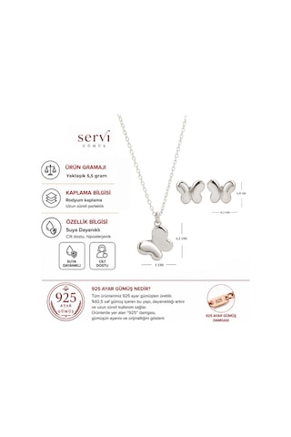 Servi 925 Ayar Gümüş Minimal Kelebek Kolye Ve Küpe Seti-392