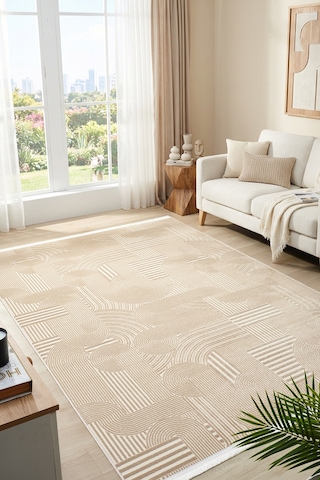 Mariesse Home Agra Serisi Akrilik Dokuma Salon Mutfak Yolluk Makine Halısı Mono 888 Bej
