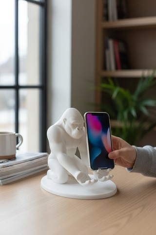 Goril Figürlü Telefon Standı Beyaz