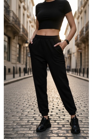 Kadın Siyah Yüksek Bel Jogger Eşofman Altın