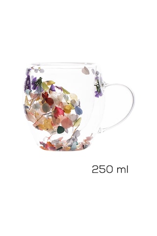 Porsima 2090 Leafy Çift Cidarlı Cam Çay Kahve Kupası Isı Yalıtımlı Kulplu Cam Bardak 2 Adet 250ml Şeffaf