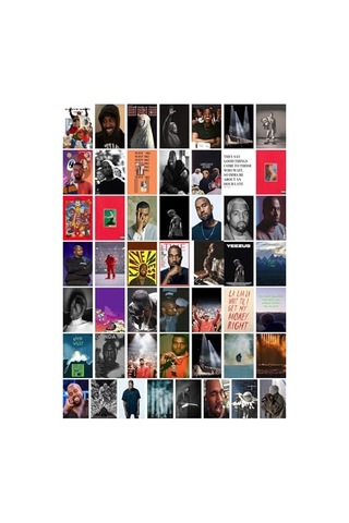 Postifull Kanye West Poster Kolaj Seti - Duvar Dekoru Poster - Sticker Bant Hediyeli - 50 Adet - 10 15 Cm