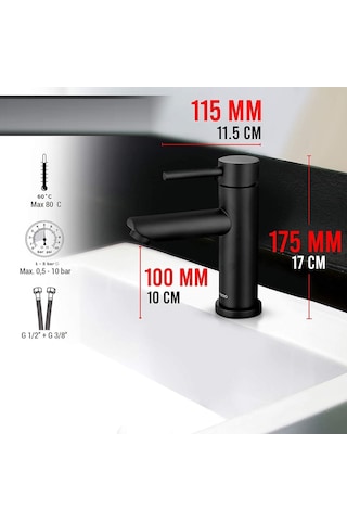 Sardıcı Lavabo Bataryası Siyah Kaplama Çift Su Girişli Yüksek Model
