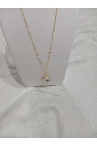 Beyaz Nazarboncuğu Şık Çelik Kolye Beyaz