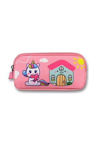 Ümit Çanta 5053 Unicorn Desenli - Pembe Yeşil Renkli Kız Çocuk Kalem Çantası Pembe - Kırmızı
