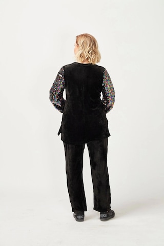 3232 Siyah Kadife Kolu Disko Payetli Büyük Beden Bluz Siyah