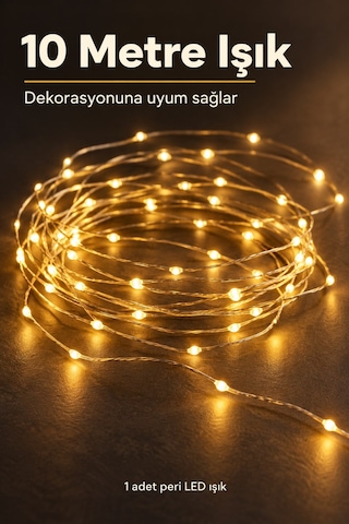 10 Metre Pilli Sarı Gün Işığı Peri Led Flaşlı Dekoratif Işık