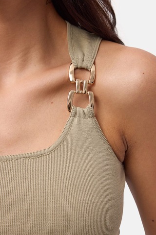 Kadın Haki S6-106 Aksesuar Detaylı Crop Bluz