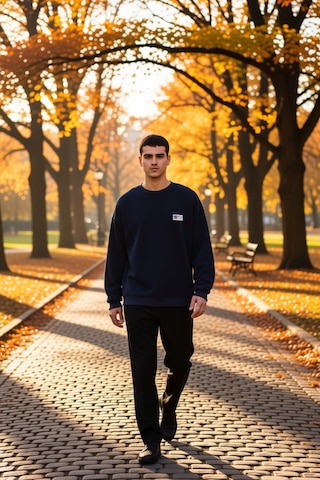 Benerly Erkek Bisiklet Yaka Düşük Kol Oversize Slogan Desenli Sweatshirt Lacivert