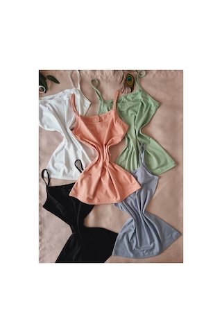 Demirsa Boutique Kadın 5'li İp Askılı Ekstra Biyeli Modal Kumaş Atlet Mavi, Pudra, Yeşil, Siyah, Beyaz Siyah-beyaz-mavi&gri-pudra-yeşil
