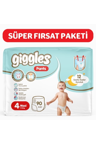 Giggles Pants Külotlu Bebek Bezi 4 Numara Maxi 90 Adet