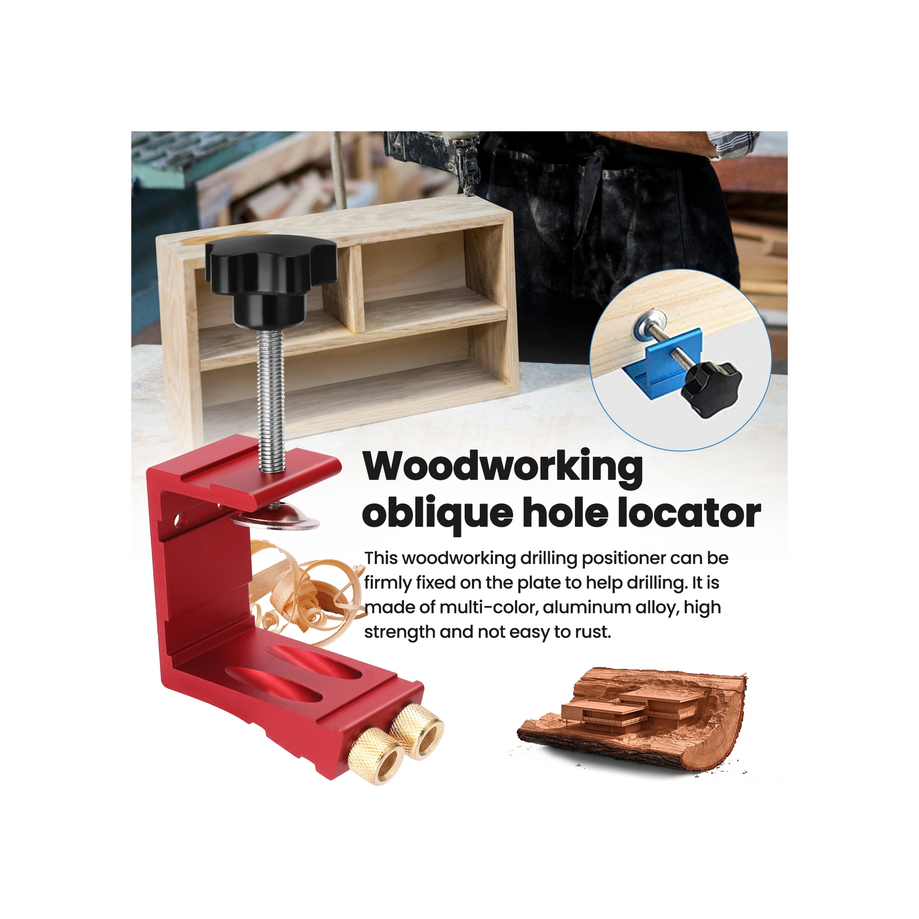 Folinda Ahşap İşçiliği İçin 15 Eğik Delik Konumlandırıcı - Ahşap Ürünlerde Sabit Konumlandırma Ve Delme Aracı Mavi