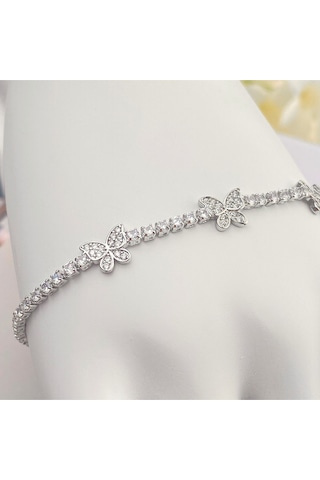 Su Yolu Bileklik Kelebek Model 316l Paslanmaz Çelik Silver 17+2 Cm Gümüş